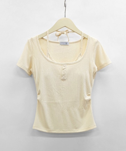 REMUR(レミュール)の「キャミレイヤード風ヘンリーネックTシャツ(Tシャツ/カットソー・レディース・ピンク/グレー/クリーム・FREE)」の17枚目の写真