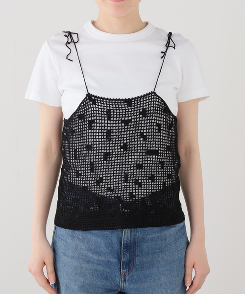 SAYAKADAVIS(サヤカディヴィス)の「SAYAKA DAVIS CROCHET CAMISOLE WKT130-PC:キャミブラウス(シャツ/ブラウス・レディース・ブラック・X-SMALL)」の7枚目の写真