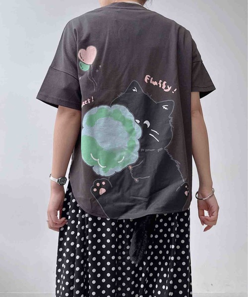 AS KNOW AS plus(アズノゥアズプラス)の「◯しっぽ取り外し可能 アニマル半袖Tシャツ(Tシャツ/カットソー・レディース・オフホワイト/オートミール/スミクロ/アイボリー系/ブラック系/ネイビー系・FREE)」の7枚目の写真