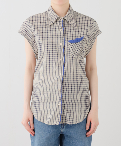 OPEN Yy(オープンワイワイ)の「【Geek Office / ギークオフィス】OPEN YY / Woven COLOR BLOCK WIRE SHIRT(シャツ/ブラウス・レディース・ベージュ・SMALL)」の7枚目の写真