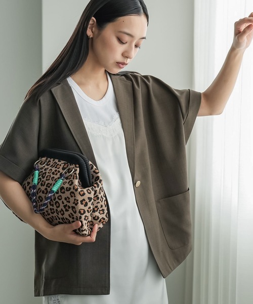 mili an deni(ミリアンデニ)の「半袖リネンタッチテーラージャケット(テーラードジャケット・レディース・ナチュラル/チャコールグレー/ブラウン/ブラック・M)」の1枚目の写真