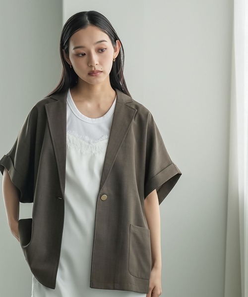 mili an deni(ミリアンデニ)の「半袖リネンタッチテーラージャケット(テーラードジャケット・レディース・ナチュラル/チャコールグレー/ブラウン/ブラック・M)」の14枚目の写真