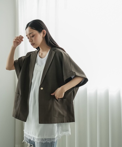 mili an deni(ミリアンデニ)の「半袖リネンタッチテーラージャケット(テーラードジャケット・レディース・ナチュラル/チャコールグレー/ブラウン/ブラック・M)」の16枚目の写真