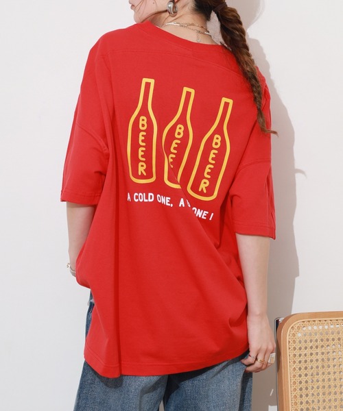 FUNALIVE(ファンアライブ)の「オリオンビール切替プルオーバー 半袖(Tシャツ/カットソー・レディース・レッド/グリーン/ネイビー・M~L)」の1枚目の写真