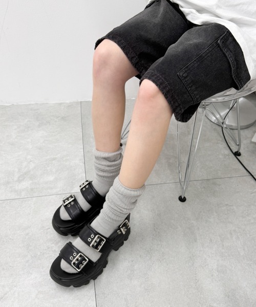 WEGO（ウィゴー）の「WEGO/【26春夏新作】厚底ハトメベルトスポサン（サンダル・レディース・ブラック・LARGE/MEDIUM/SMALL）」の5枚目の写真