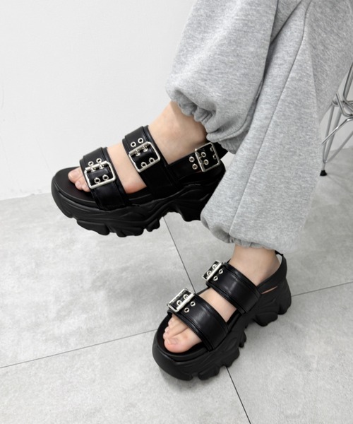 WEGO（ウィゴー）の「WEGO/【26春夏新作】厚底ハトメベルトスポサン（サンダル・レディース・ブラック・LARGE/MEDIUM/SMALL）」の8枚目の写真