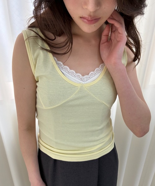 FUULLY STUDIO(フーリィーステューディオ)の「レーストリムカップ付きキャミソール(キャミソール・レディース・グレー/ホワイト/ブラック・FREE)」の12枚目の写真