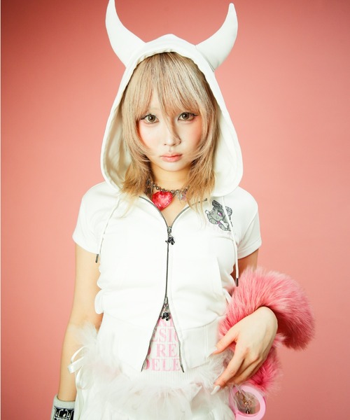 GALFY（ガルフィー）の「CANDYGALFY/キャンディーガルフィー/病みギャルデビルパーカー/162067（パーカー・レディース・スミクロ/レオパード/オフホワイト・FREE）」の5枚目の写真