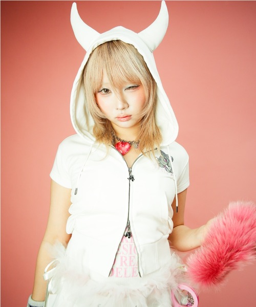 GALFY（ガルフィー）の「CANDYGALFY/キャンディーガルフィー/病みギャルデビルパーカー/162067（パーカー・レディース・スミクロ/レオパード/オフホワイト・FREE）」の6枚目の写真