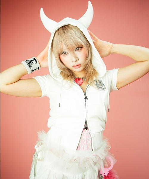 GALFY（ガルフィー）の「CANDYGALFY/キャンディーガルフィー/病みギャルデビルパーカー/162067（パーカー・レディース・スミクロ/レオパード/オフホワイト・FREE）」の7枚目の写真