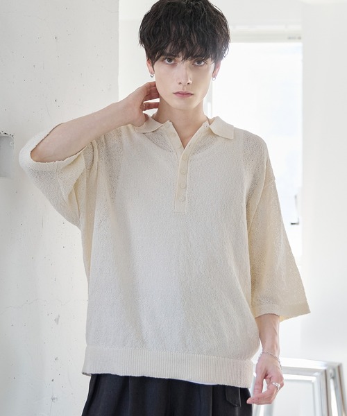 ASTRONOMY(アストロノミー)の「POLO HENLEY BOUCLE SUMMER KNIT(ニット/セーター・メンズ・ネイビー/グレー/ホワイト/ブラック・S/M/L/XL)」の12枚目の写真