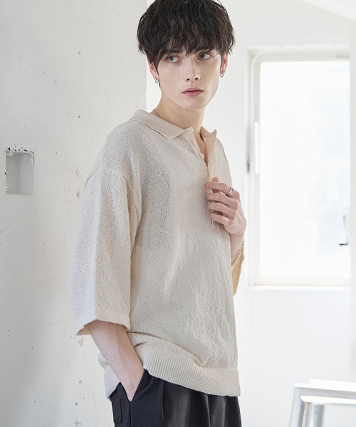 ASTRONOMY(アストロノミー)の「POLO HENLEY BOUCLE SUMMER KNIT(ニット/セーター・メンズ・ネイビー/グレー/ホワイト/ブラック・S/M/L/XL)」の11枚目の写真