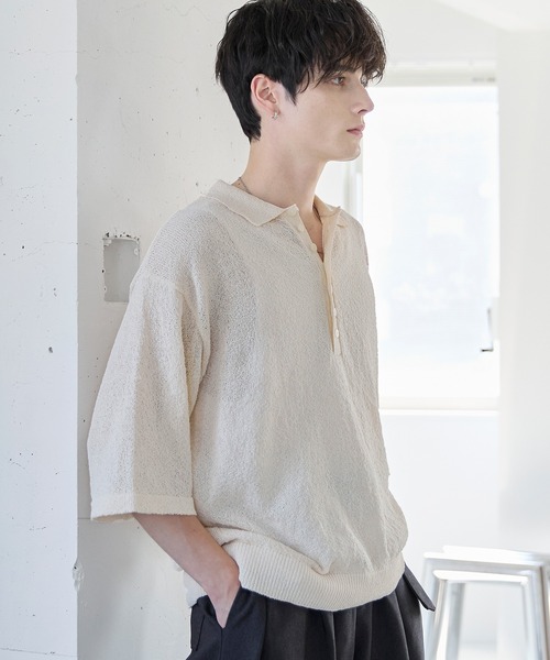 ASTRONOMY(アストロノミー)の「POLO HENLEY BOUCLE SUMMER KNIT(ニット/セーター・メンズ・ネイビー/グレー/ホワイト/ブラック・S/M/L/XL)」の9枚目の写真