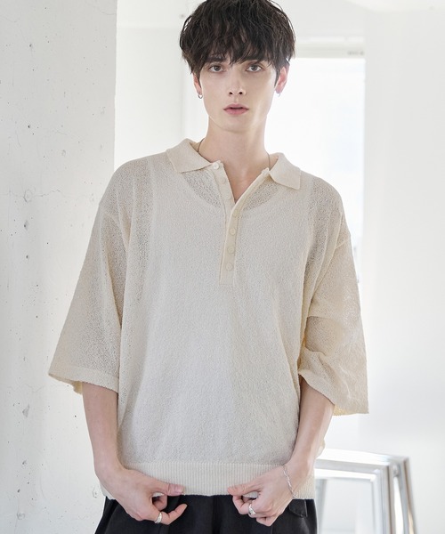 ASTRONOMY(アストロノミー)の「POLO HENLEY BOUCLE SUMMER KNIT(ニット/セーター・メンズ・ネイビー/グレー/ホワイト/ブラック・S/M/L/XL)」の10枚目の写真