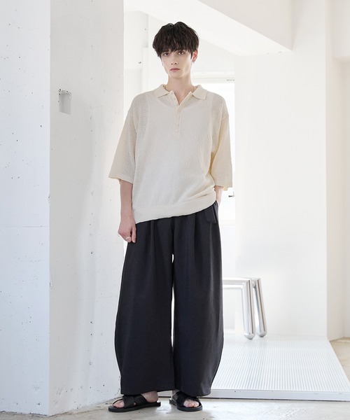 ASTRONOMY(アストロノミー)の「POLO HENLEY BOUCLE SUMMER KNIT(ニット/セーター・メンズ・ネイビー/グレー/ホワイト/ブラック・S/M/L/XL)」の8枚目の写真