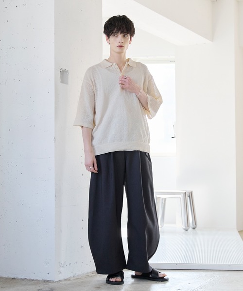 ASTRONOMY(アストロノミー)の「POLO HENLEY BOUCLE SUMMER KNIT(ニット/セーター・メンズ・ネイビー/グレー/ホワイト/ブラック・S/M/L/XL)」の7枚目の写真