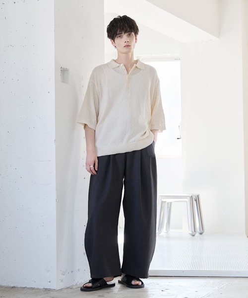 ASTRONOMY(アストロノミー)の「POLO HENLEY BOUCLE SUMMER KNIT(ニット/セーター・メンズ・ネイビー/グレー/ホワイト/ブラック・S/M/L/XL)」の6枚目の写真