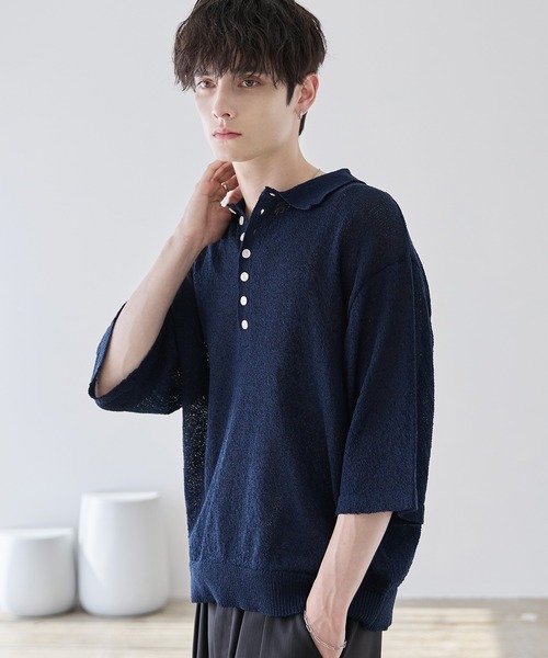 ASTRONOMY(アストロノミー)の「POLO HENLEY BOUCLE SUMMER KNIT(ニット/セーター・メンズ・ネイビー/グレー/ホワイト/ブラック・S/M/L/XL)」の21枚目の写真