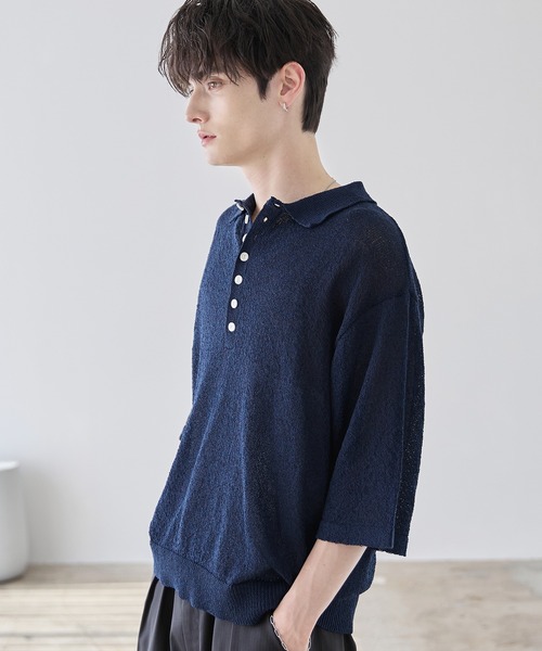 ASTRONOMY(アストロノミー)の「POLO HENLEY BOUCLE SUMMER KNIT(ニット/セーター・メンズ・ネイビー/グレー/ホワイト/ブラック・S/M/L/XL)」の19枚目の写真