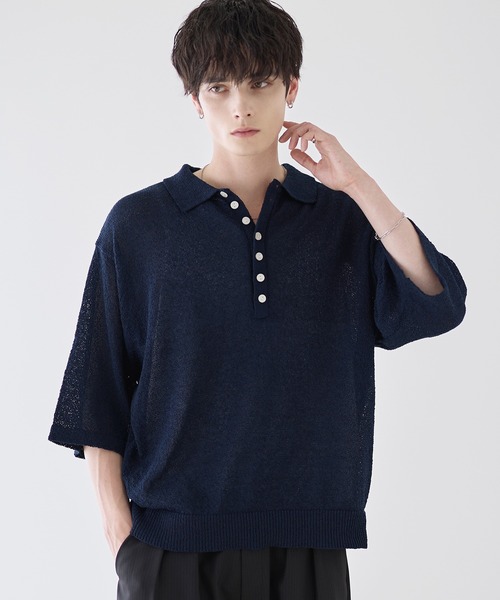 ASTRONOMY(アストロノミー)の「POLO HENLEY BOUCLE SUMMER KNIT(ニット/セーター・メンズ・ネイビー/グレー/ホワイト/ブラック・S/M/L/XL)」の18枚目の写真