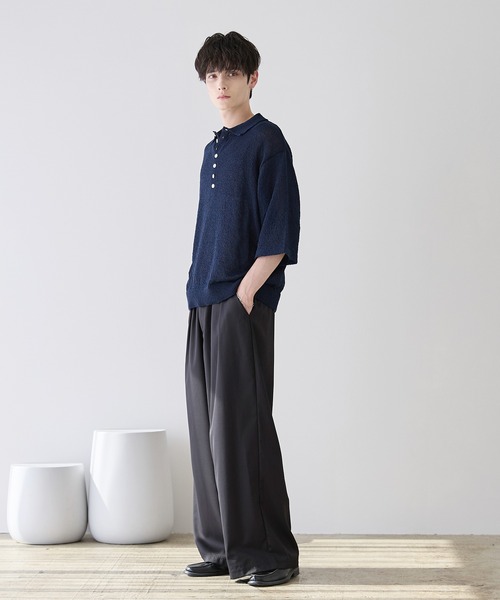 ASTRONOMY(アストロノミー)の「POLO HENLEY BOUCLE SUMMER KNIT(ニット/セーター・メンズ・ネイビー/グレー/ホワイト/ブラック・S/M/L/XL)」の15枚目の写真