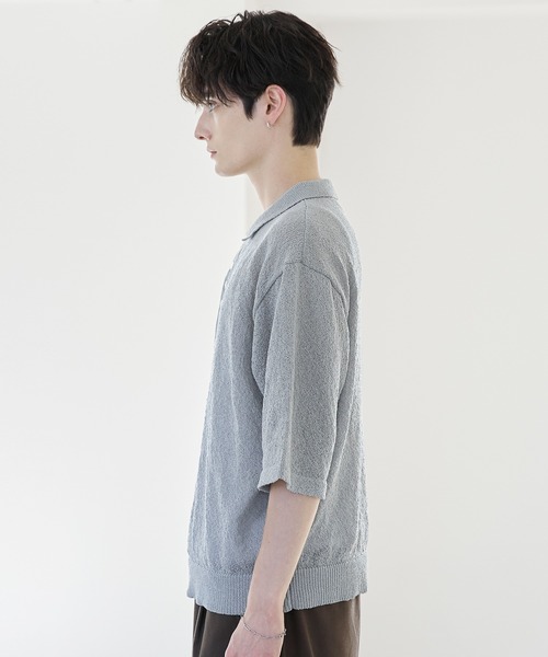 ASTRONOMY(アストロノミー)の「POLO HENLEY BOUCLE SUMMER KNIT(ニット/セーター・メンズ・ネイビー/グレー/ホワイト/ブラック・S/M/L/XL)」の5枚目の写真