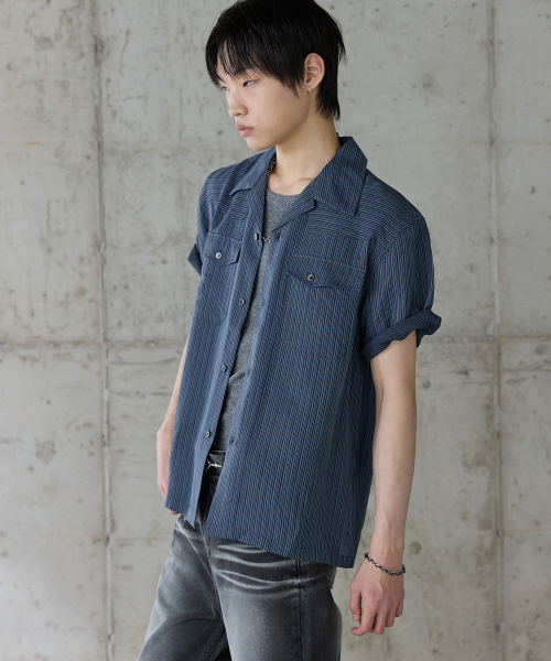 P.IN.O(ピインオ)の「ウェスタンオープンカラー ハーフシャツ - ネイビー(シャツ/ブラウス・メンズ・その他・MEDIUM/LARGE/X-LARGE)」の2枚目の写真