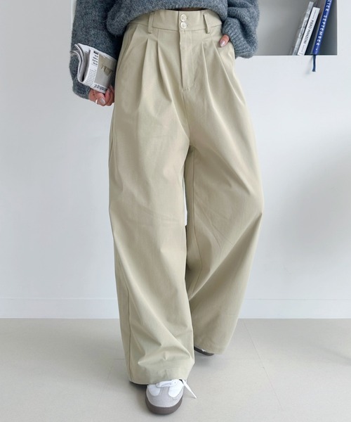 umune(ウムネ)の「ワイドパンツ リネン風 ゆったり ハイウエスト 大人カジュアル きれいめ 秋 冬 涼しい(その他パンツ・レディース・ブラック/ベージュ・M/L)」の1枚目の写真