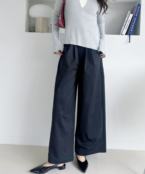 umune(ウムネ)の「ワイドパンツ リネン風 ゆったり ハイウエスト 大人カジュアル きれいめ 秋 冬 涼しい(その他パンツ・レディース・ブラック/ベージュ・M/L)」の4枚目の写真