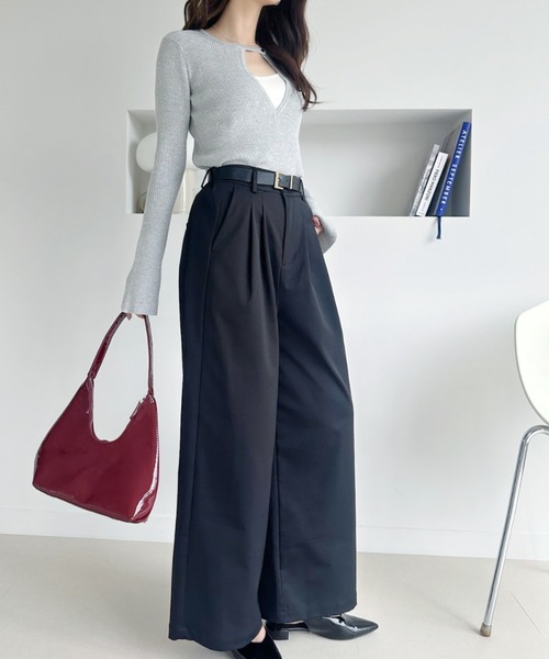 umune(ウムネ)の「ワイドパンツ リネン風 ゆったり ハイウエスト 大人カジュアル きれいめ 秋 冬 涼しい(その他パンツ・レディース・ブラック/ベージュ・M/L)」の16枚目の写真