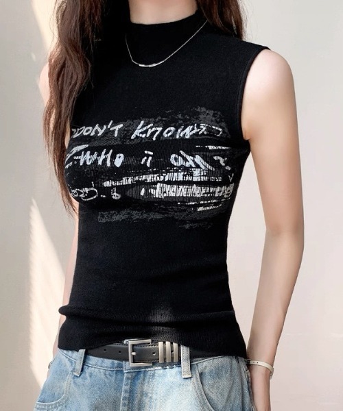 AVYL(アヴィル)の「ニュアンスグラフィック ノースリーブサマーニットトップス(タンクトップ・レディース・ホワイト/ブラック・M)」の12枚目の写真