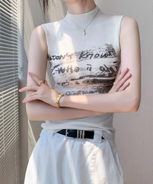 AVYL(アヴィル)の「ニュアンスグラフィック ノースリーブサマーニットトップス(タンクトップ・レディース・ホワイト/ブラック・M)」の6枚目の写真