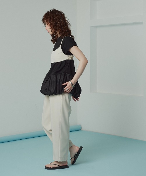 W:Huku（フーク）の「ドッキング バルーン ペプラム Tシャツ トップス / ノースリーブ フレンチスリーブ  袖なし/ Docked Balloon Peplum Tops（Tシャツ/カットソー・レディース・ブラック/オフホワイト・FREE）」の14枚目の写真