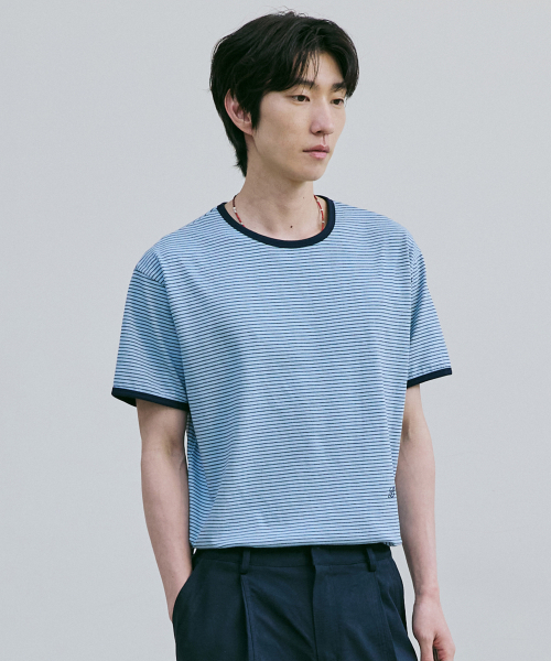 BER DE NOIR(ベールドノワール)の「パインストライプリンガーTシャツ(ブルー)(Tシャツ/カットソー・メンズ・その他・SMALL/MEDIUM/LARGE)」の2枚目の写真