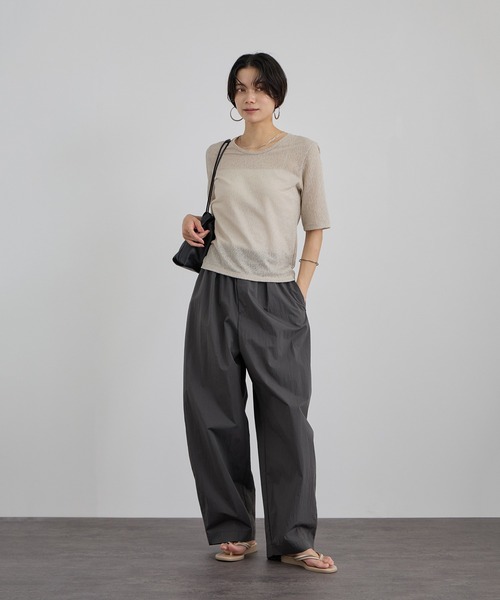SALON adam et rope'（サロン アダム エ ロペ）の「コットンレーシージャガードハーフスリーブTシャツ（Tシャツ/カットソー・レディース・グレー系その他/ブラウン/ピンク・FREE）」の6枚目の写真