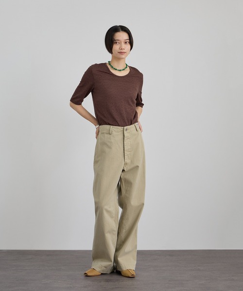SALON adam et rope'（サロン アダム エ ロペ）の「コットンレーシージャガードハーフスリーブTシャツ（Tシャツ/カットソー・レディース・グレー系その他/ブラウン/ピンク・FREE）」の7枚目の写真