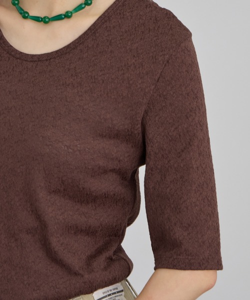 SALON adam et rope'（サロン アダム エ ロペ）の「コットンレーシージャガードハーフスリーブTシャツ（Tシャツ/カットソー・レディース・グレー系その他/ブラウン/ピンク・FREE）」の10枚目の写真