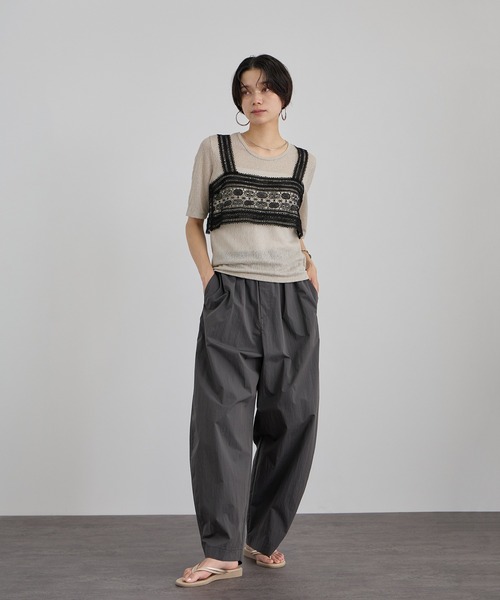 SALON adam et rope'（サロン アダム エ ロペ）の「コットンレーシージャガードハーフスリーブTシャツ（Tシャツ/カットソー・レディース・グレー系その他/ブラウン/ピンク・FREE）」の11枚目の写真