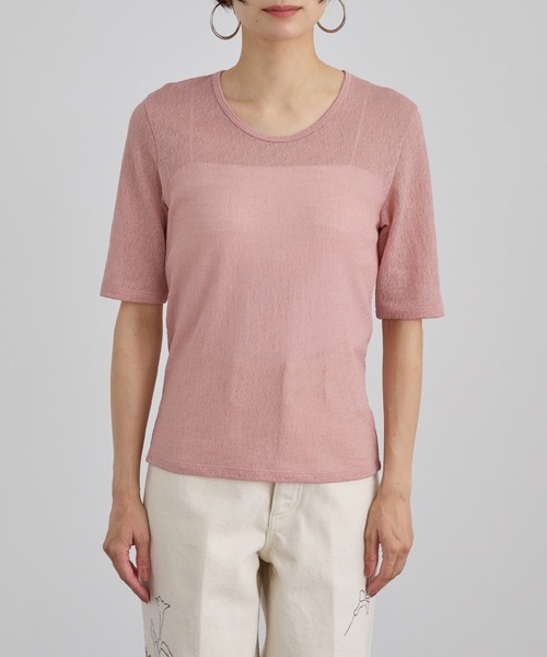 SALON adam et rope'（サロン アダム エ ロペ）の「コットンレーシージャガードハーフスリーブTシャツ（Tシャツ/カットソー・レディース・グレー系その他/ブラウン/ピンク・FREE）」の12枚目の写真