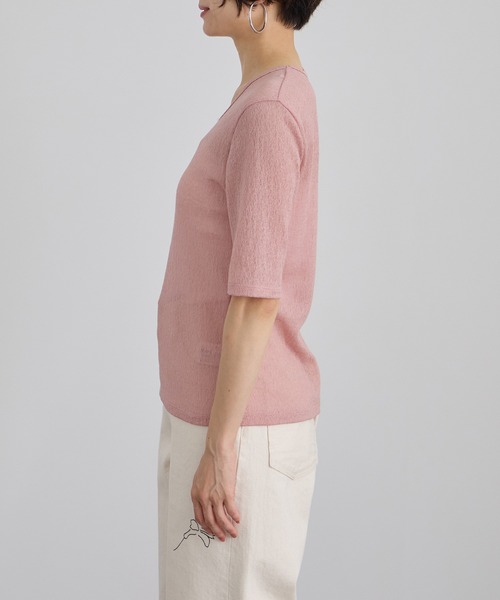 SALON adam et rope'（サロン アダム エ ロペ）の「コットンレーシージャガードハーフスリーブTシャツ（Tシャツ/カットソー・レディース・グレー系その他/ブラウン/ピンク・FREE）」の13枚目の写真