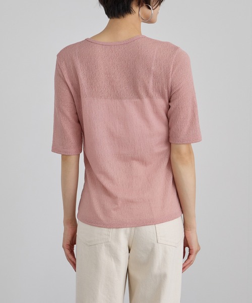 SALON adam et rope'（サロン アダム エ ロペ）の「コットンレーシージャガードハーフスリーブTシャツ（Tシャツ/カットソー・レディース・グレー系その他/ブラウン/ピンク・FREE）」の14枚目の写真