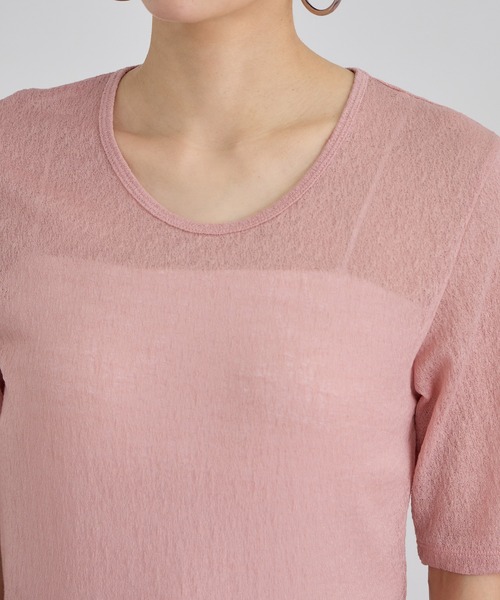 SALON adam et rope'（サロン アダム エ ロペ）の「コットンレーシージャガードハーフスリーブTシャツ（Tシャツ/カットソー・レディース・グレー系その他/ブラウン/ピンク・FREE）」の15枚目の写真