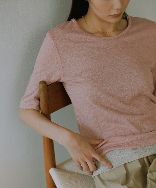SALON adam et rope'（サロン アダム エ ロペ）の「コットンレーシージャガードハーフスリーブTシャツ（Tシャツ/カットソー・レディース・グレー系その他/ブラウン/ピンク・FREE）」の22枚目の写真