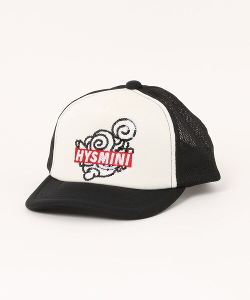 HYSTERIC MINI(ヒステリックミニ)の「BOX LOGOスパンコール刺繍 メッシュキャップ(キャップ・キッズ・ブラック/ホワイト・MEDIUM/LARGE)」の1枚目の写真