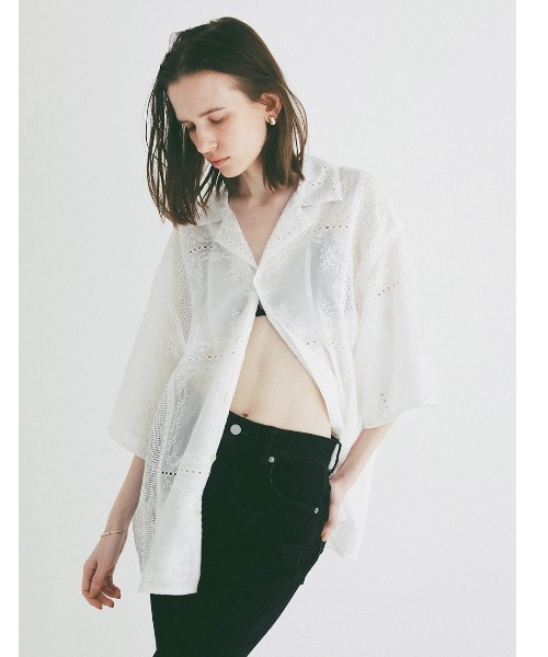 CLANE（クラネ）の「CLANE/クラネ/EMBROIDERY LACE BOX SHIRTS（シャツ/ブラウス・レディース・ブラック/ホワイト・1）」の6枚目の写真