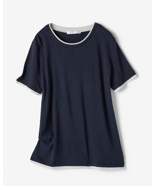 DoCLASSE( ドゥクラッセ)の「コットンガーゼ・配色クルーネック/半袖(Tシャツ/カットソー・レディース・パープル/レッド/ライトグリーン/イエロー/モカ/ブラック/ライトグレー/ダークネイビー・LL/3L/L/M/S)」の22枚目の写真