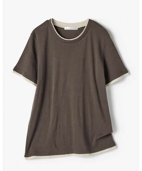 DoCLASSE( ドゥクラッセ)の「コットンガーゼ・配色クルーネック/半袖(Tシャツ/カットソー・レディース・パープル/レッド/ライトグリーン/イエロー/モカ/ブラック/ライトグレー/ダークネイビー・LL/3L/L/M/S)」の9枚目の写真