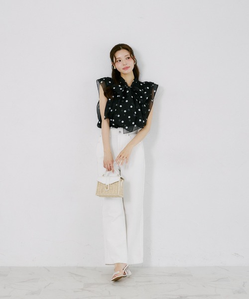 tocco closet(トッコ クローゼット)の「【ZOZO限定】ボウタイドットシアーノースリーブブラウス(シャツ/ブラウス・レディース・ブラック/オフホワイト・M)」の6枚目の写真