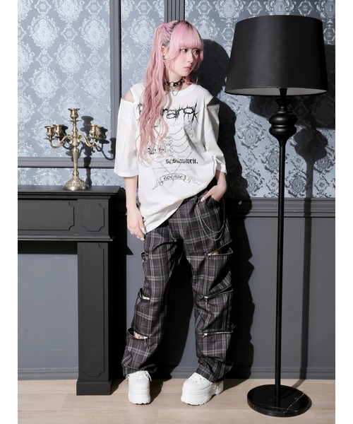 NOEMIE(ノエミー)の「肩ZIPアバラプリントTシャツ(Tシャツ/カットソー・レディース・ブラック/オフホワイト/ブルー系その他・M)」の7枚目の写真