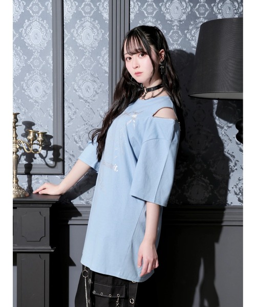 NOEMIE(ノエミー)の「肩ZIPアバラプリントTシャツ(Tシャツ/カットソー・レディース・ブラック/オフホワイト/ブルー系その他・M)」の8枚目の写真